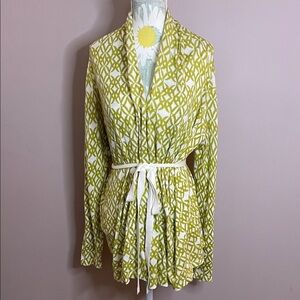 Dennis Basso Green & White Tie-Front Cardigan